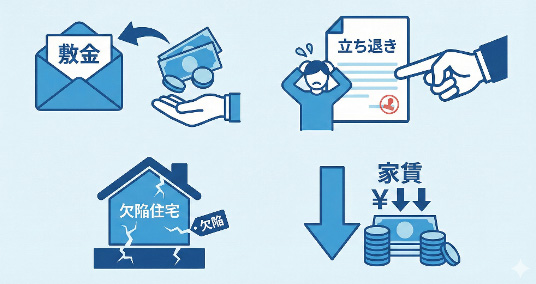 敷金返還、家賃減額、立ち退き、欠陥住宅の悩みアイコン
