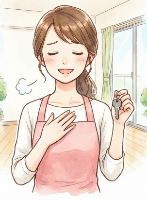 不動産トラブルが解決して安堵しているお客様のイラスト