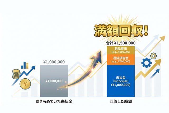 遅延損害金・訴訟費用も含めた満額回収の比較グラフ