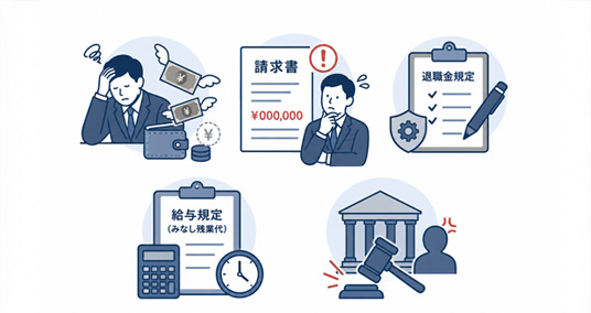サービス残業、名ばかり管理職、固定残業代、打刻漏れの悩みアイコン